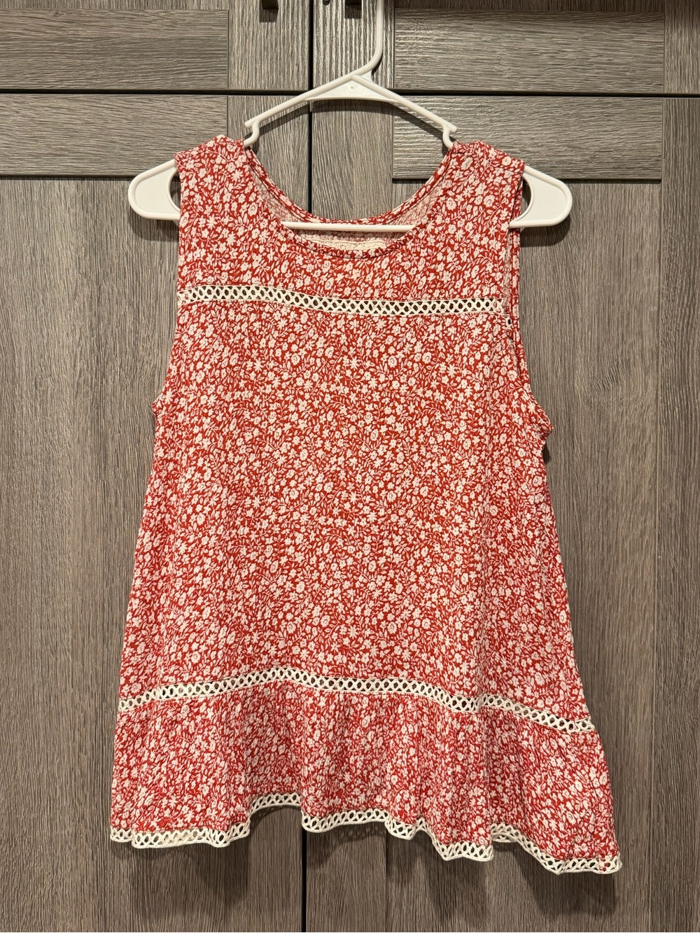 Anthropologie Red Floral Sleeveless Crochet-Trim Tank